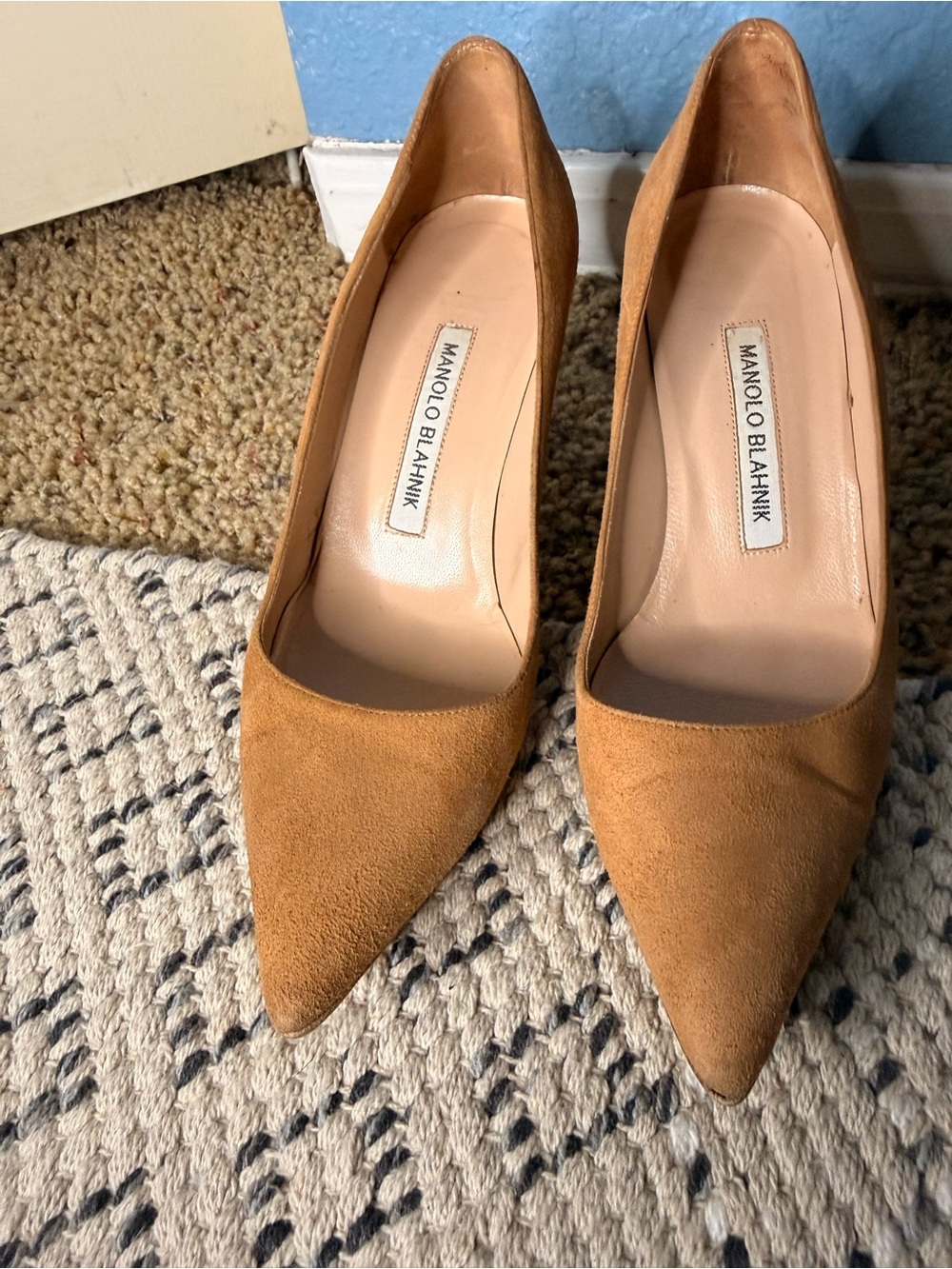 Manolo Blahnik Camel Suede Pointed-Toe Pumps